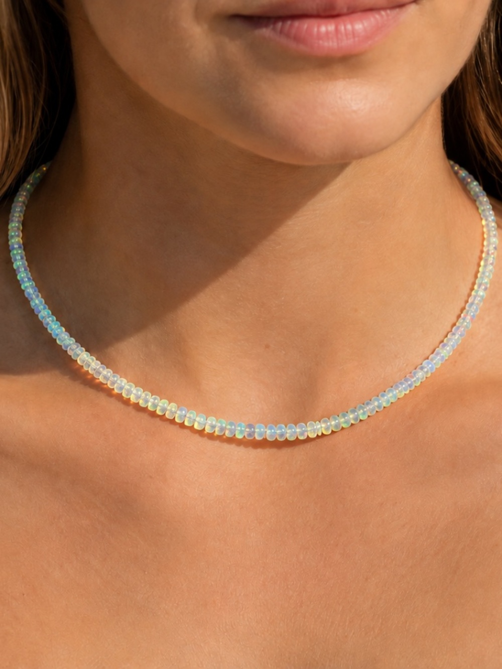 Rainbow Flashes Natural Welo Opal Necklace 14K Yellow Gold Filled 17.9" - 18.9"